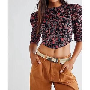 Free People Monica Women's Cropped Top Floral Print Corset Open Back - Size XS